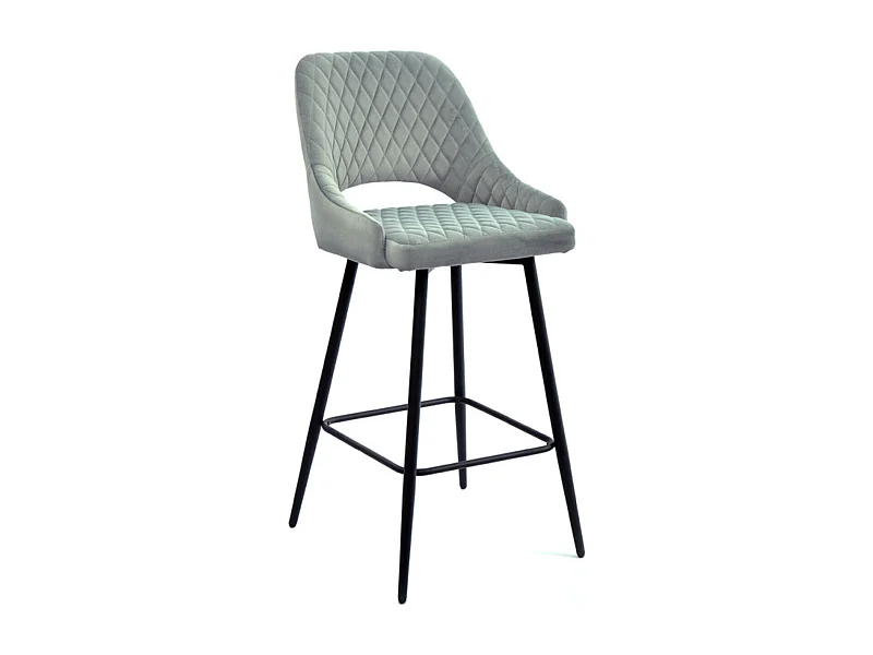 Tabouret moderne matelassé velours gris et pieds métal noir Kipale - Lot de 2