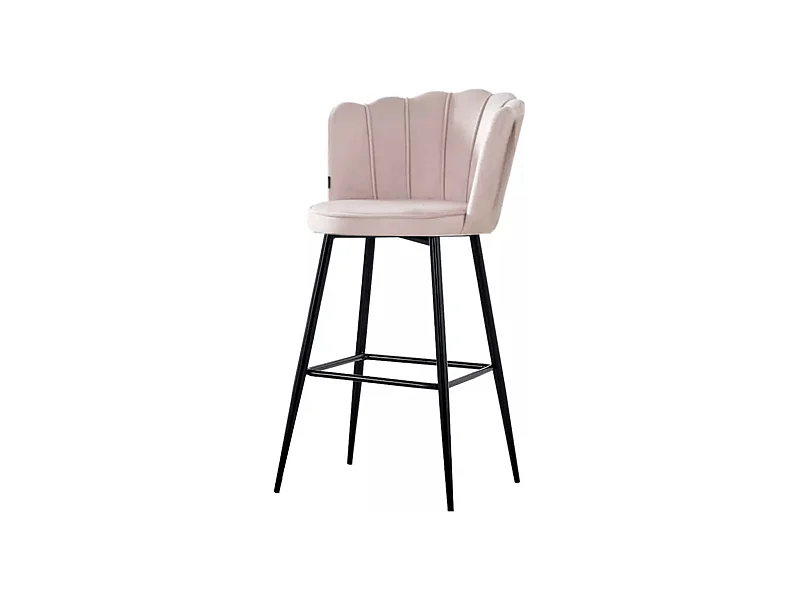 Chaise de bar moderne velours et pieds métal noir Pétale - Lot de 2-Couleur Rose clair