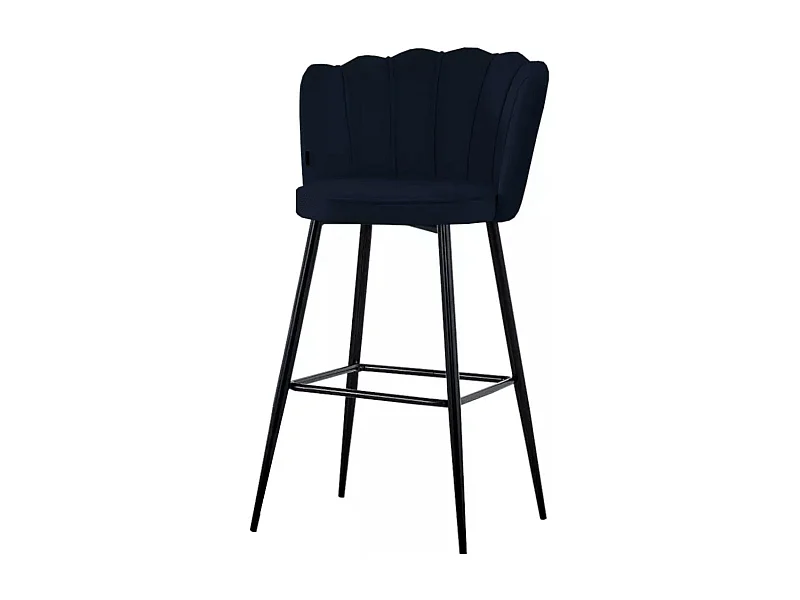 Chaise de bar moderne velours et pieds métal noir Pétale - Lot de 2-Couleur Noir