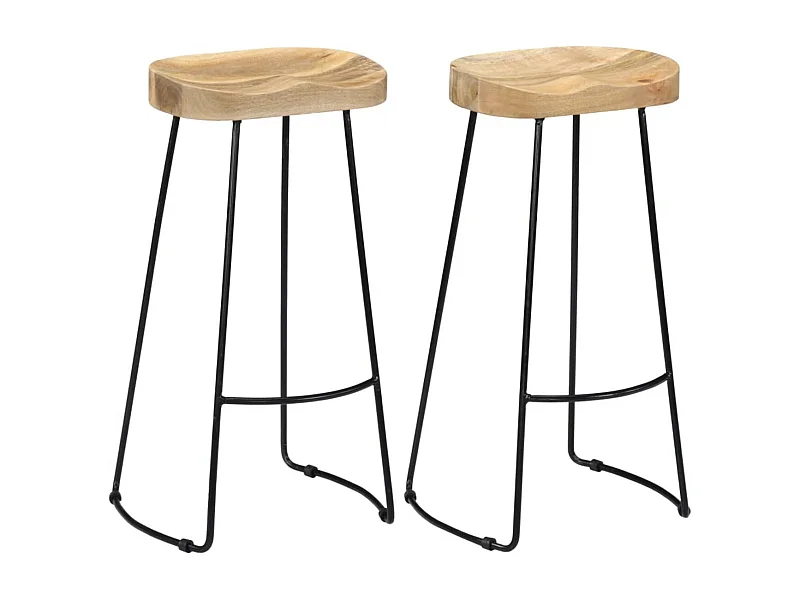 Tabouret manguier massif clair et métal Bord H 62cm - Lot de 2