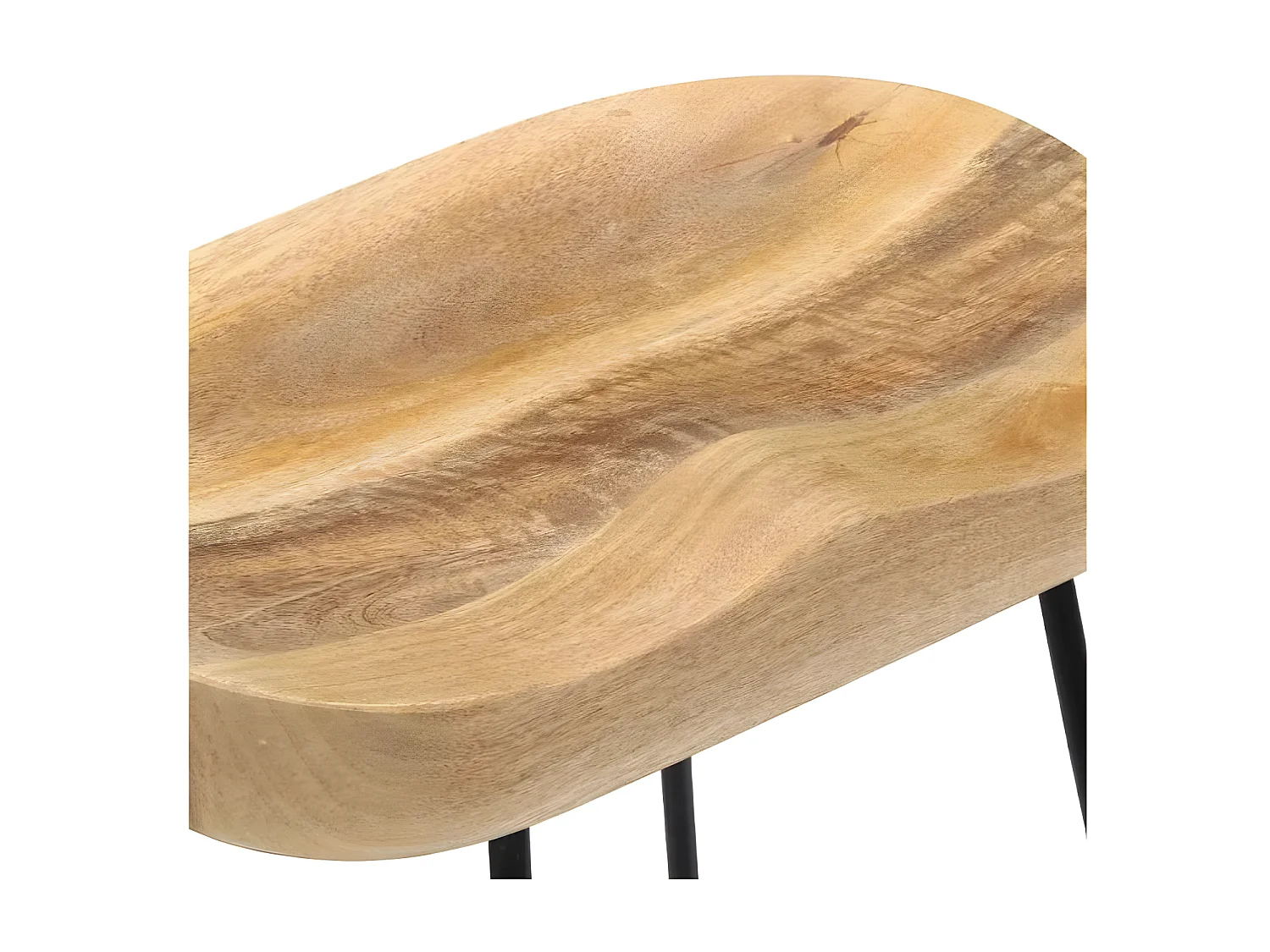 Tabouret manguier massif clair et métal Bord H 62cm - Lot de 2
