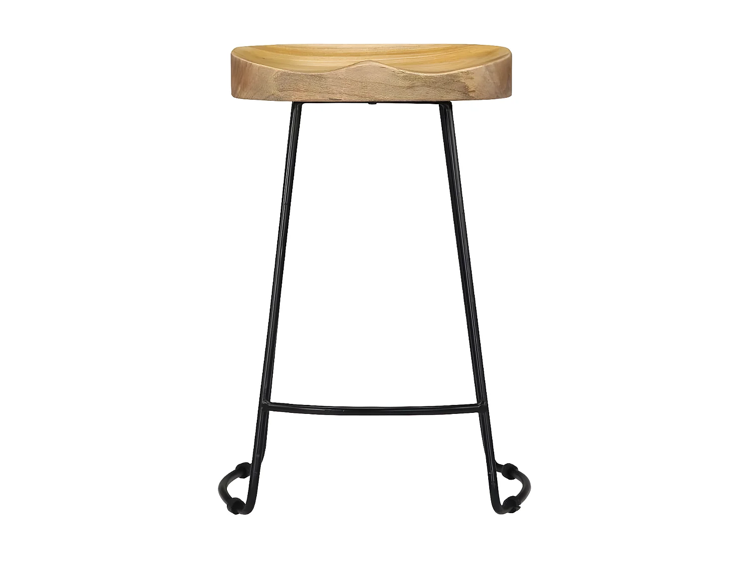 Tabouret manguier massif clair et métal Bord H 62cm - Lot de 2