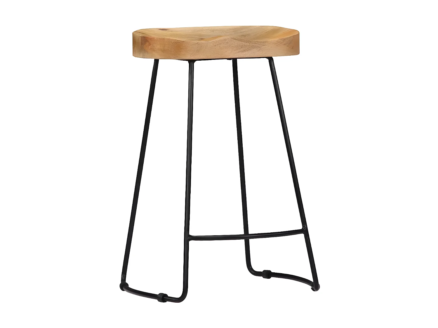 Tabouret manguier massif clair et métal Bord H 62cm - Lot de 2