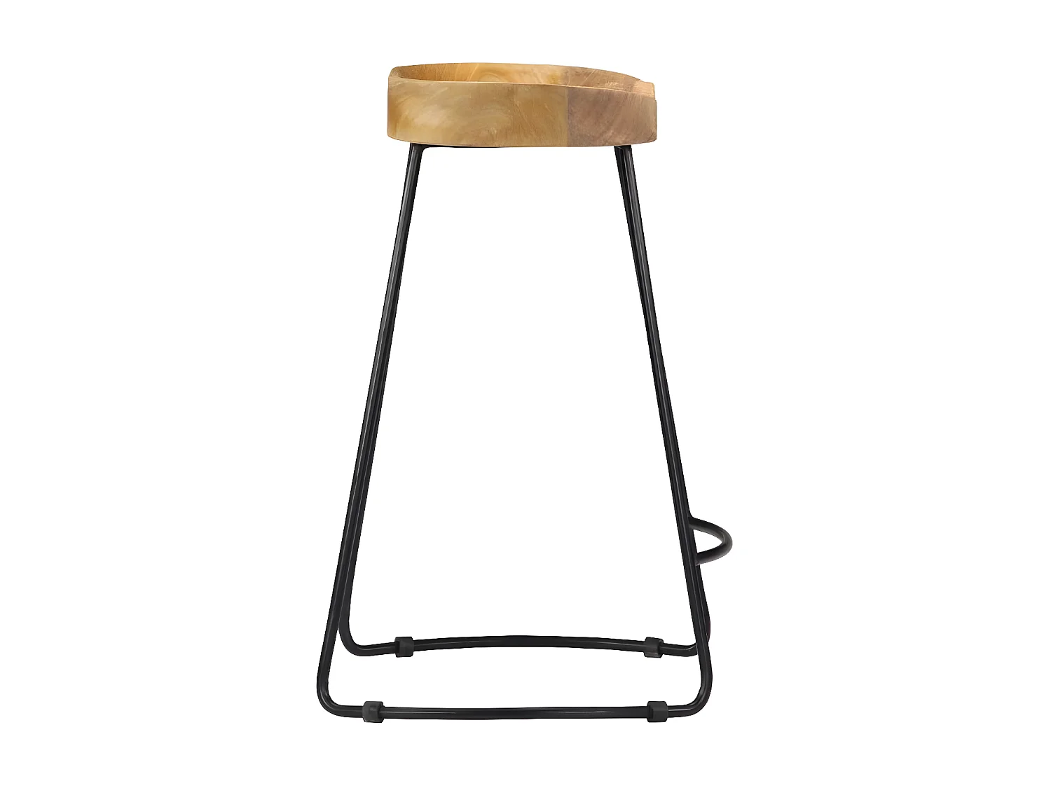 Tabouret manguier massif clair et métal Bord H 62cm - Lot de 2