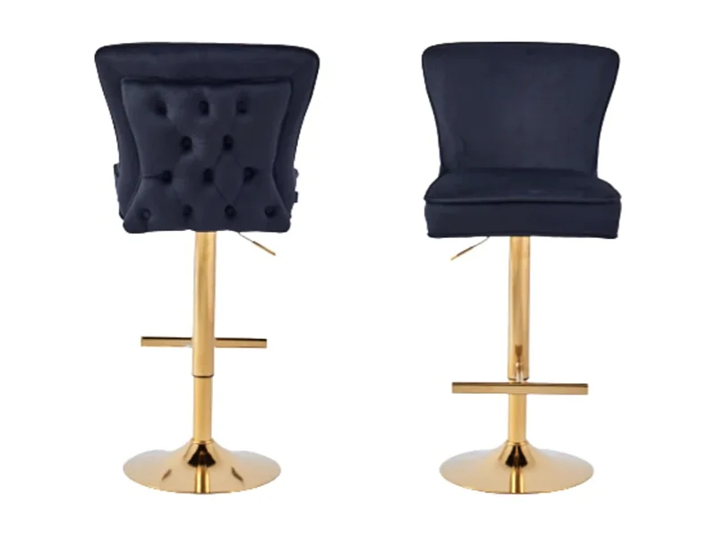 Tabouret capitonné velours et et pied doré Gaby - Lot de 2-Couleur Noir