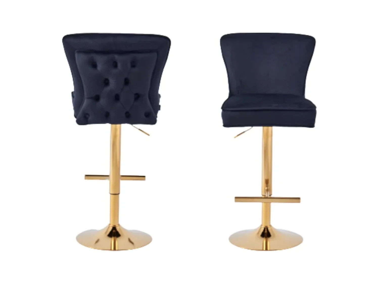 Tabouret capitonné velours et et pied doré Gaby - Lot de 2-Couleur Noir