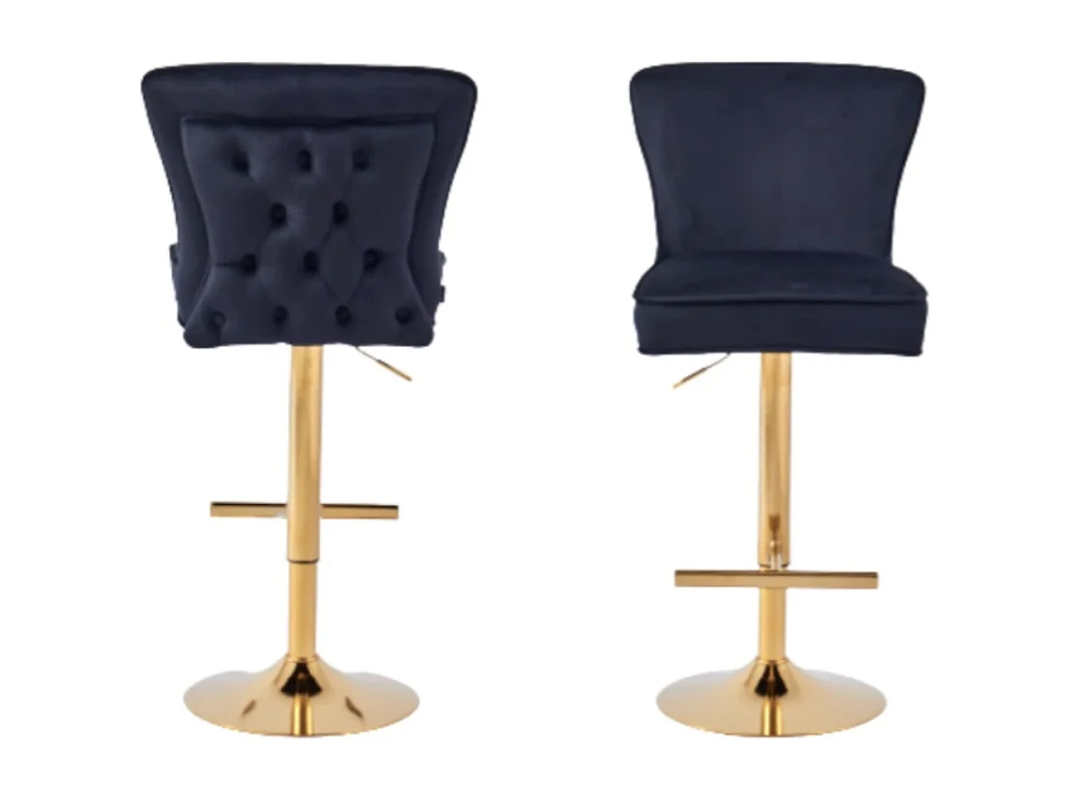 Tabouret capitonné velours et et pied doré Gaby - Lot de 2-Couleur Noir