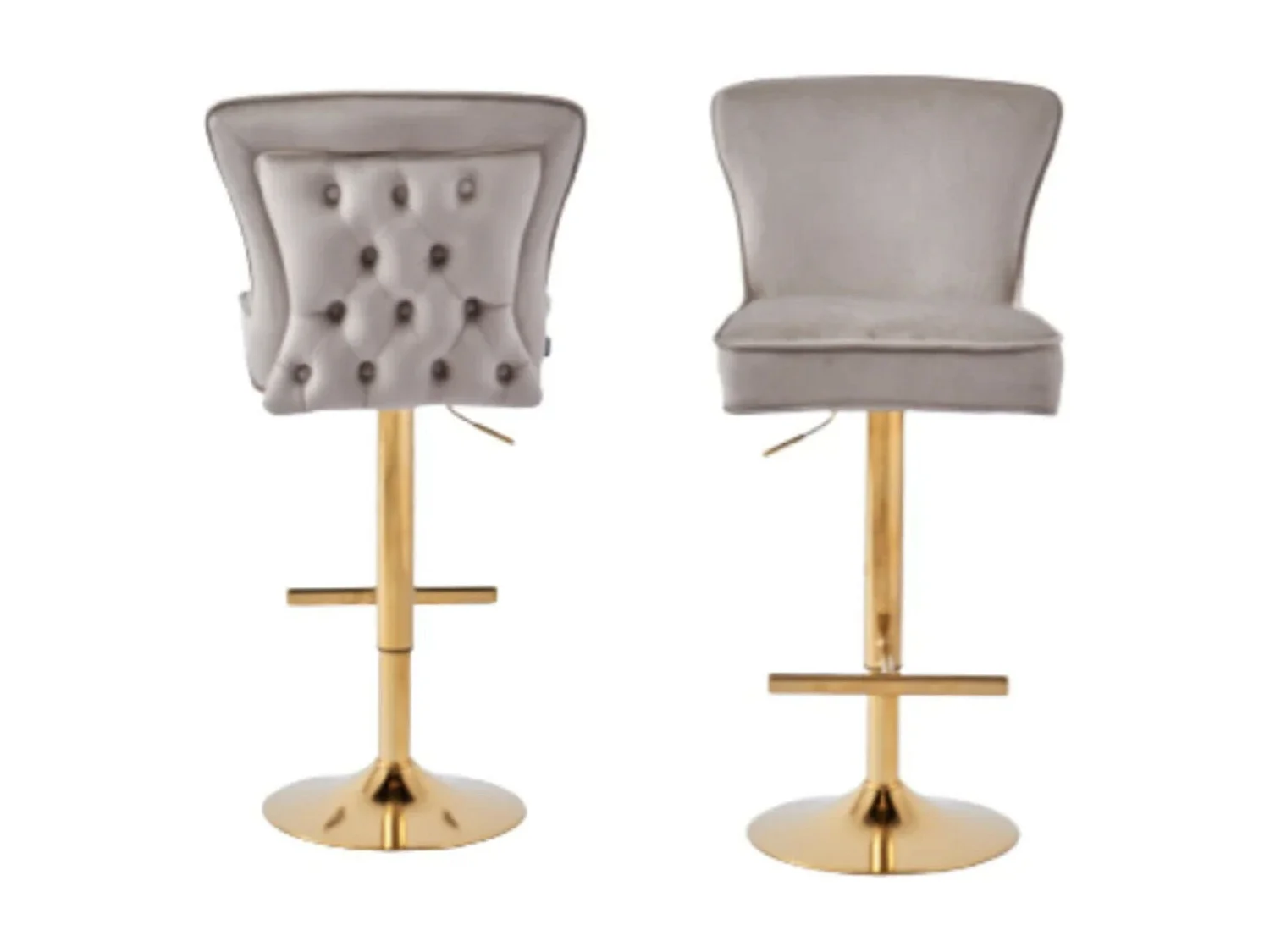 Tabouret capitonné velours et et pied doré Gaby - Lot de 2-Couleur Noir