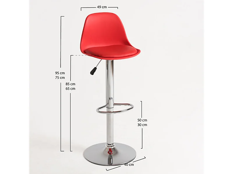 Tabouret avec dossier simili cuir rouge Lennie