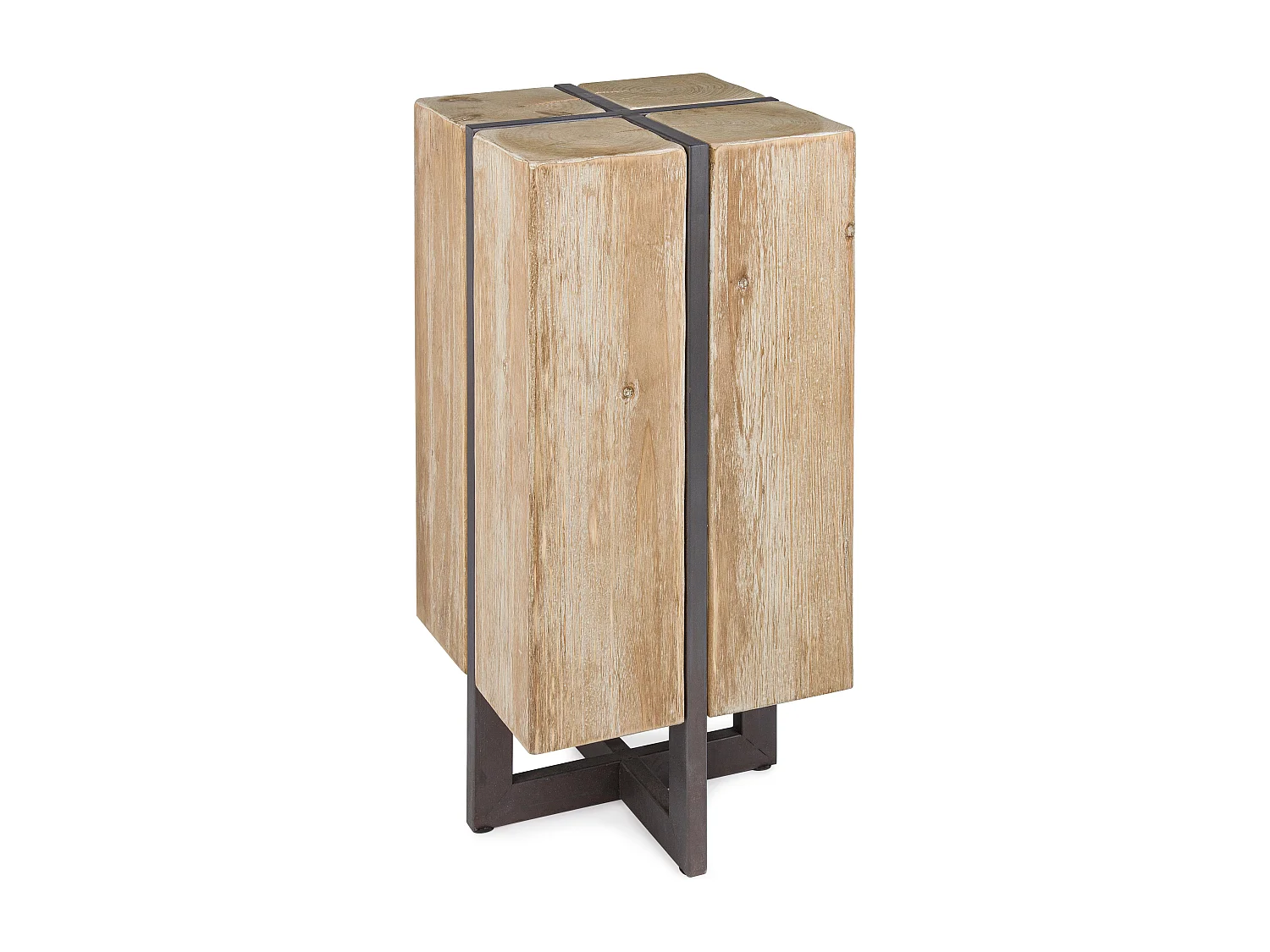 Tabouret de bar en bois de sapin naturel et acier noir Garty