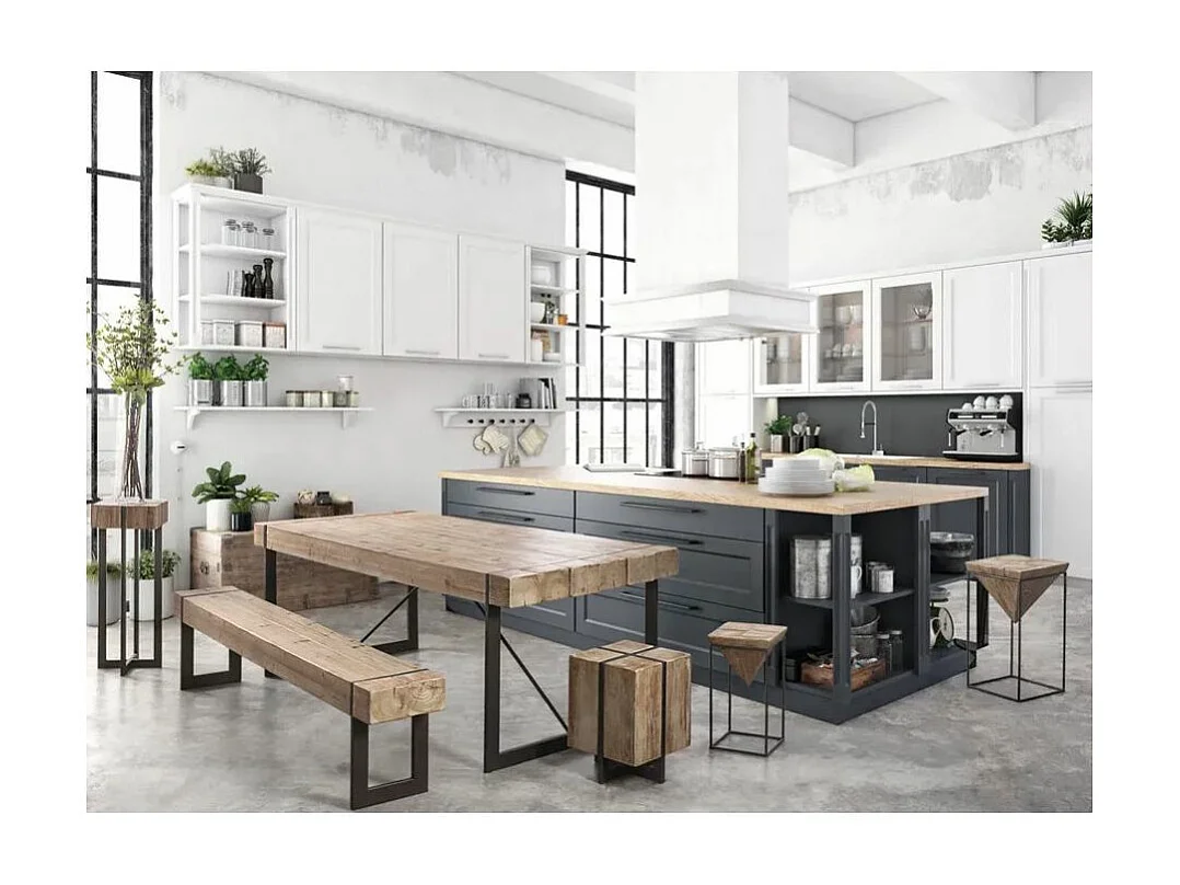 Tabouret de bar en bois de sapin naturel et acier noir Garty