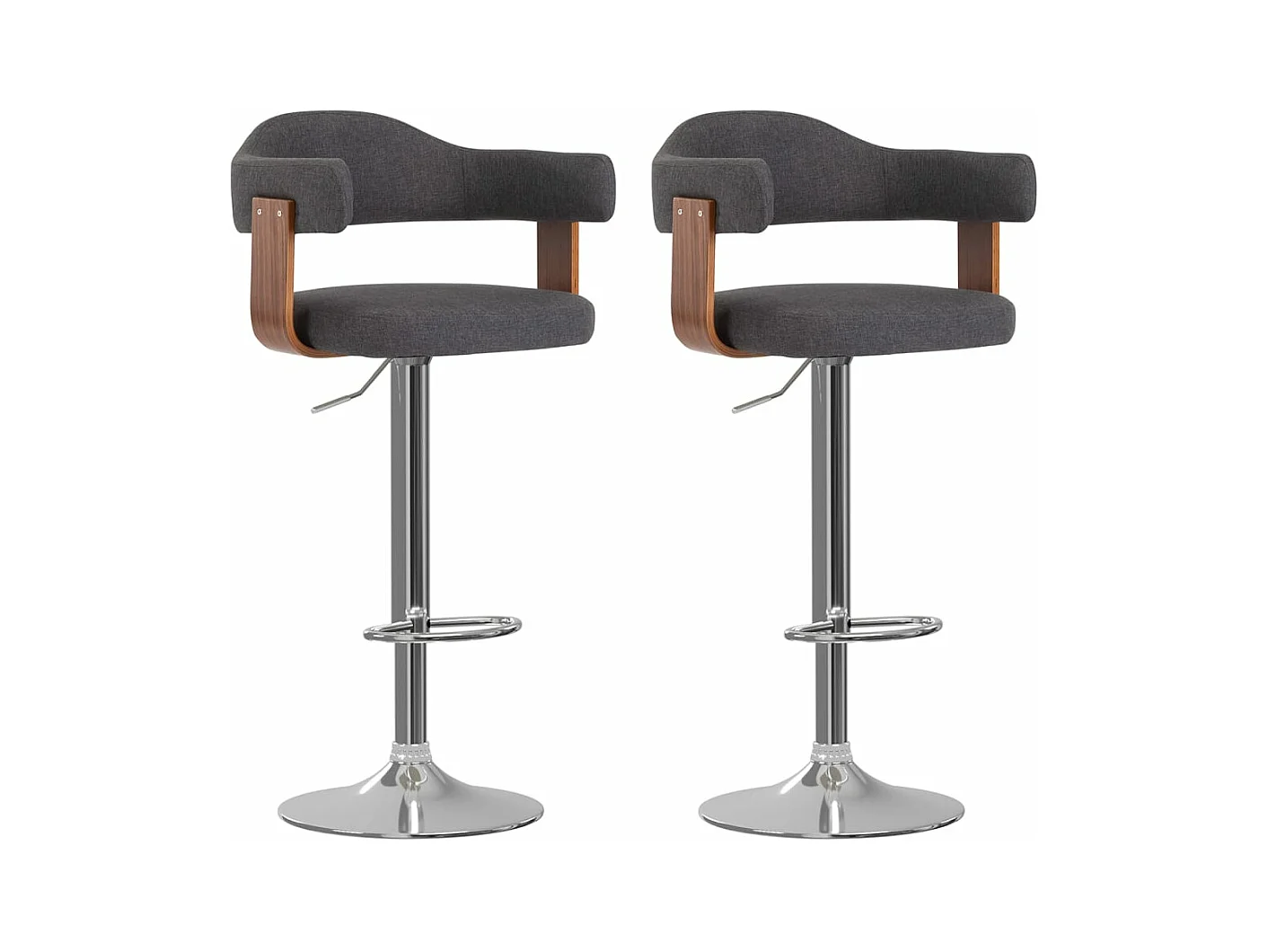 Tabourets de bar 2 pcs Gris foncé Bois courbé et tissu 2