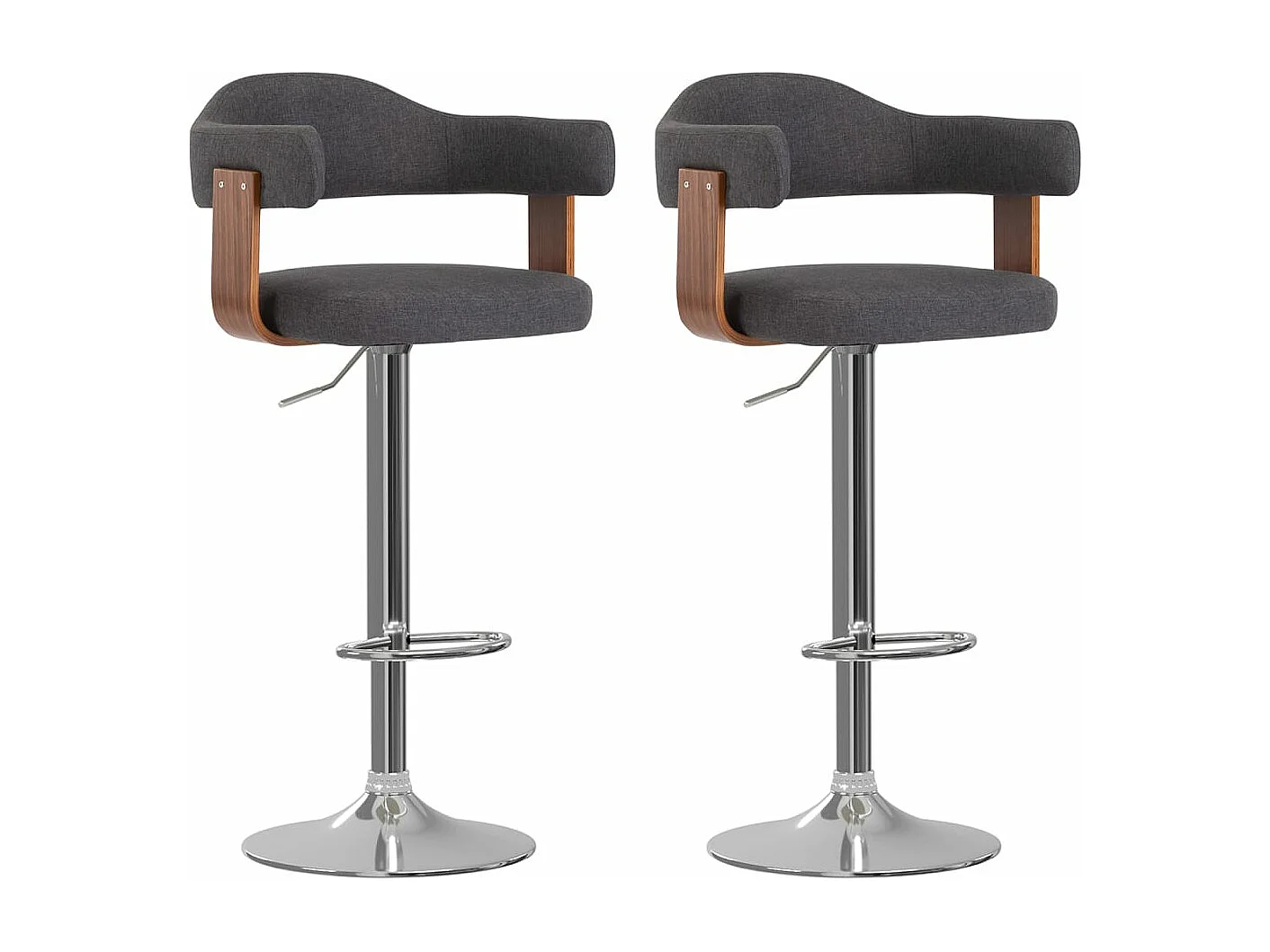 Tabourets de bar 2 pcs Gris foncé Bois courbé et tissu 2