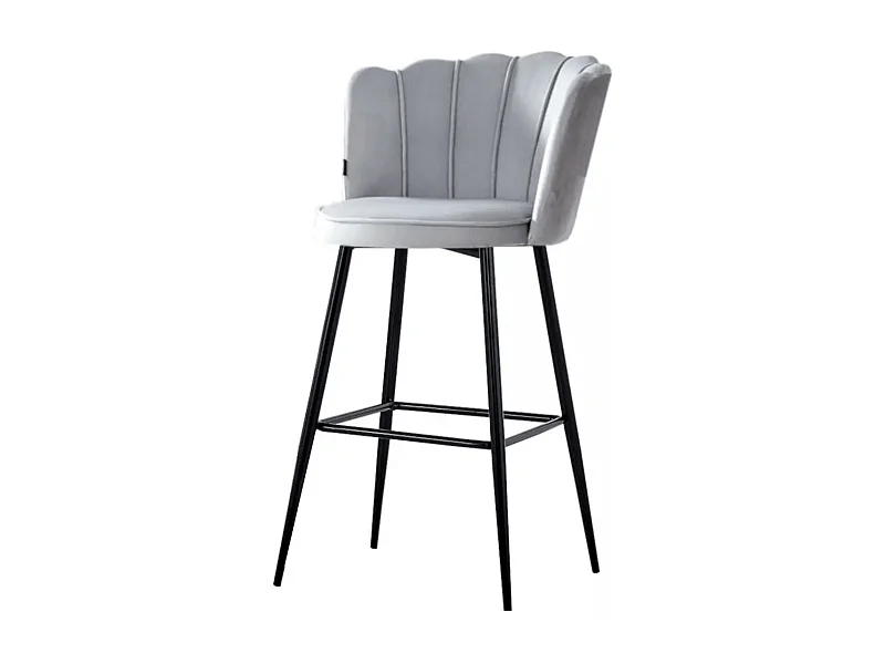 Chaise de bar moderne velours et pieds métal noir Pétale - Lot de 2-Couleur Gris clair