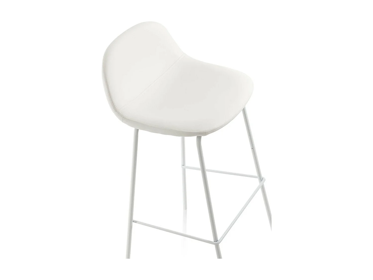 Barkruk in wit kunstleer en wit metalen poten Vyre