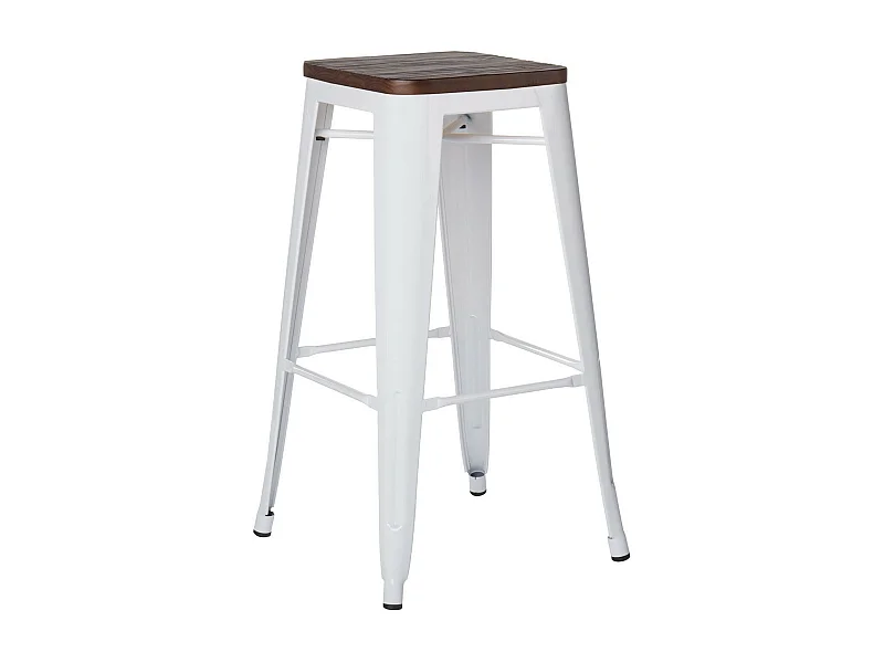 Kontoir Taburete de 76 cm de acero blanco brillante con asiento de pino macizo oscuro-Color Blanco