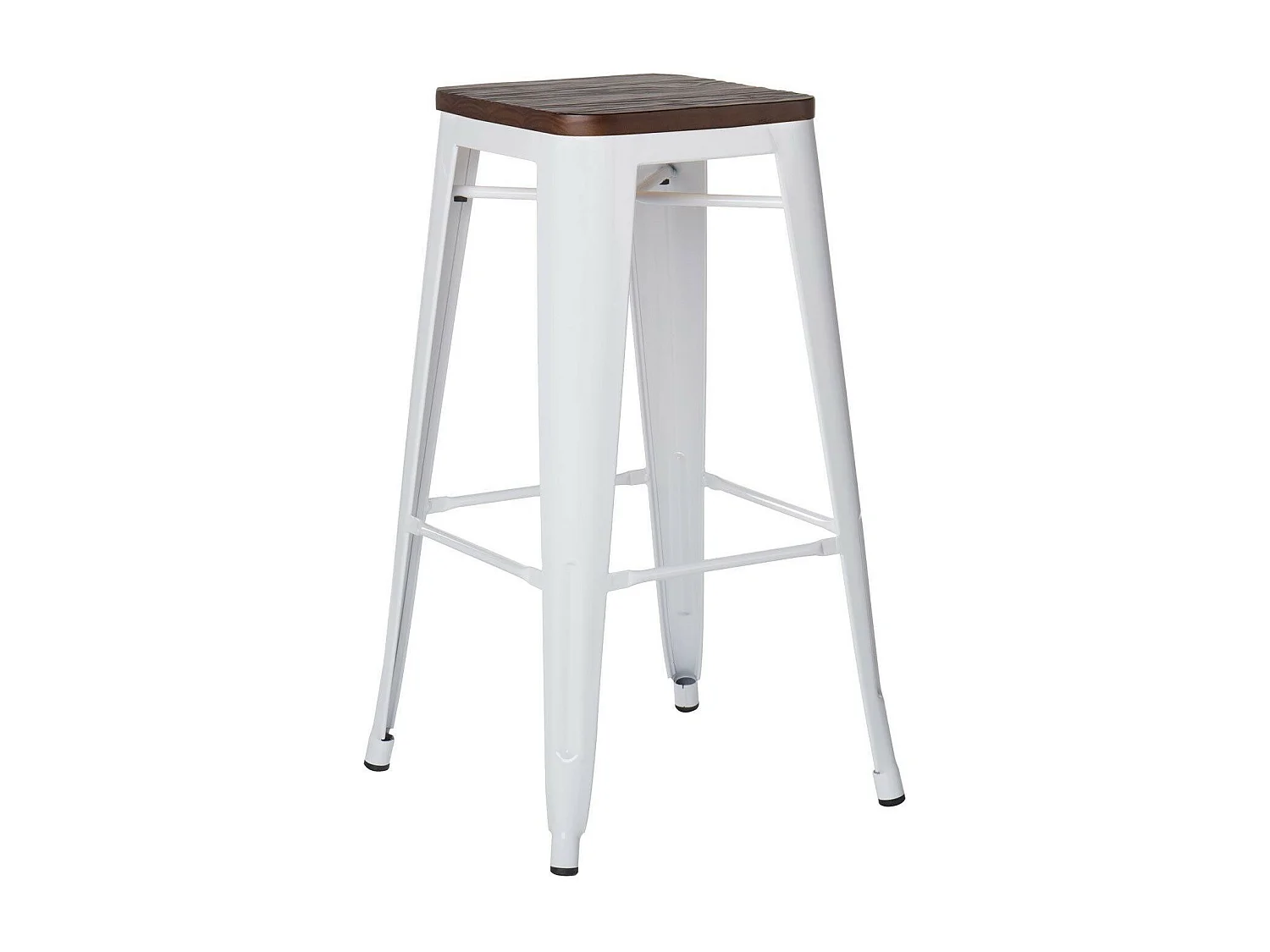 Tabouret haut industriel acier brillant et assise en bois massif marron Reko 76cm-Couleur Blanc