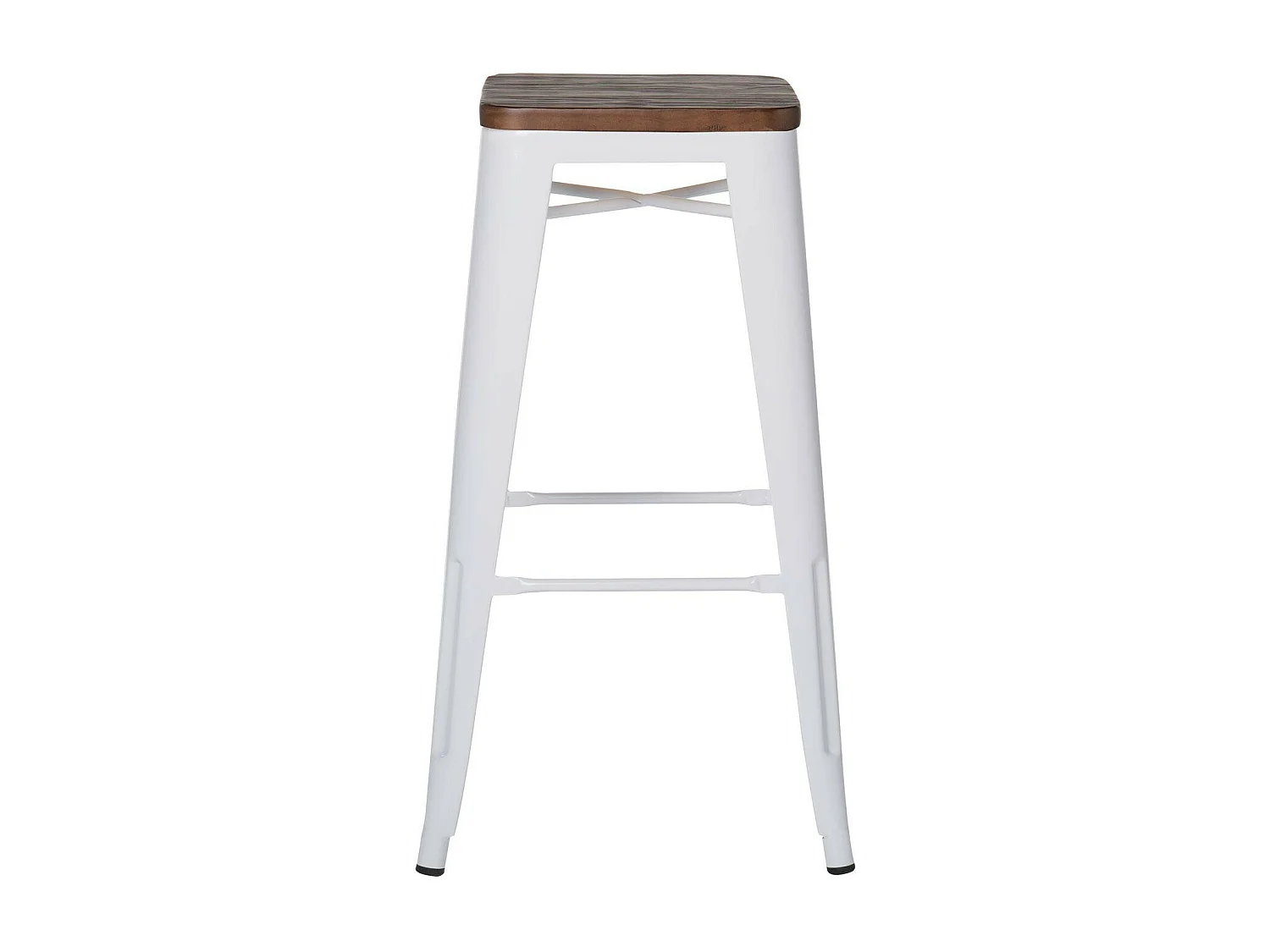 Tabouret haut industriel acier brillant et assise en bois massif marron Reko 76cm-Couleur Blanc