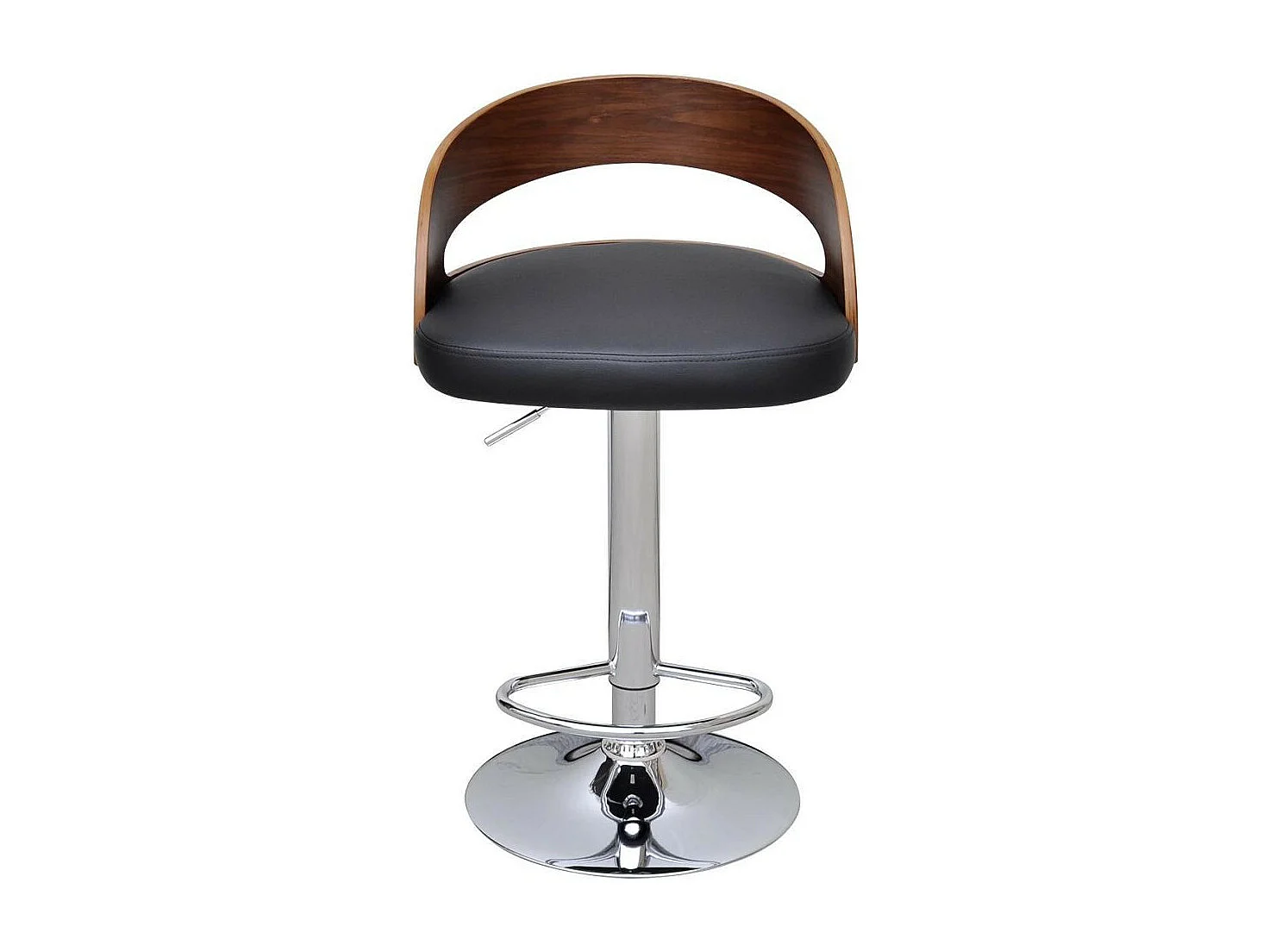 Chaise de bar bois noyer et simili cuir noir Karmi - Lot de 2