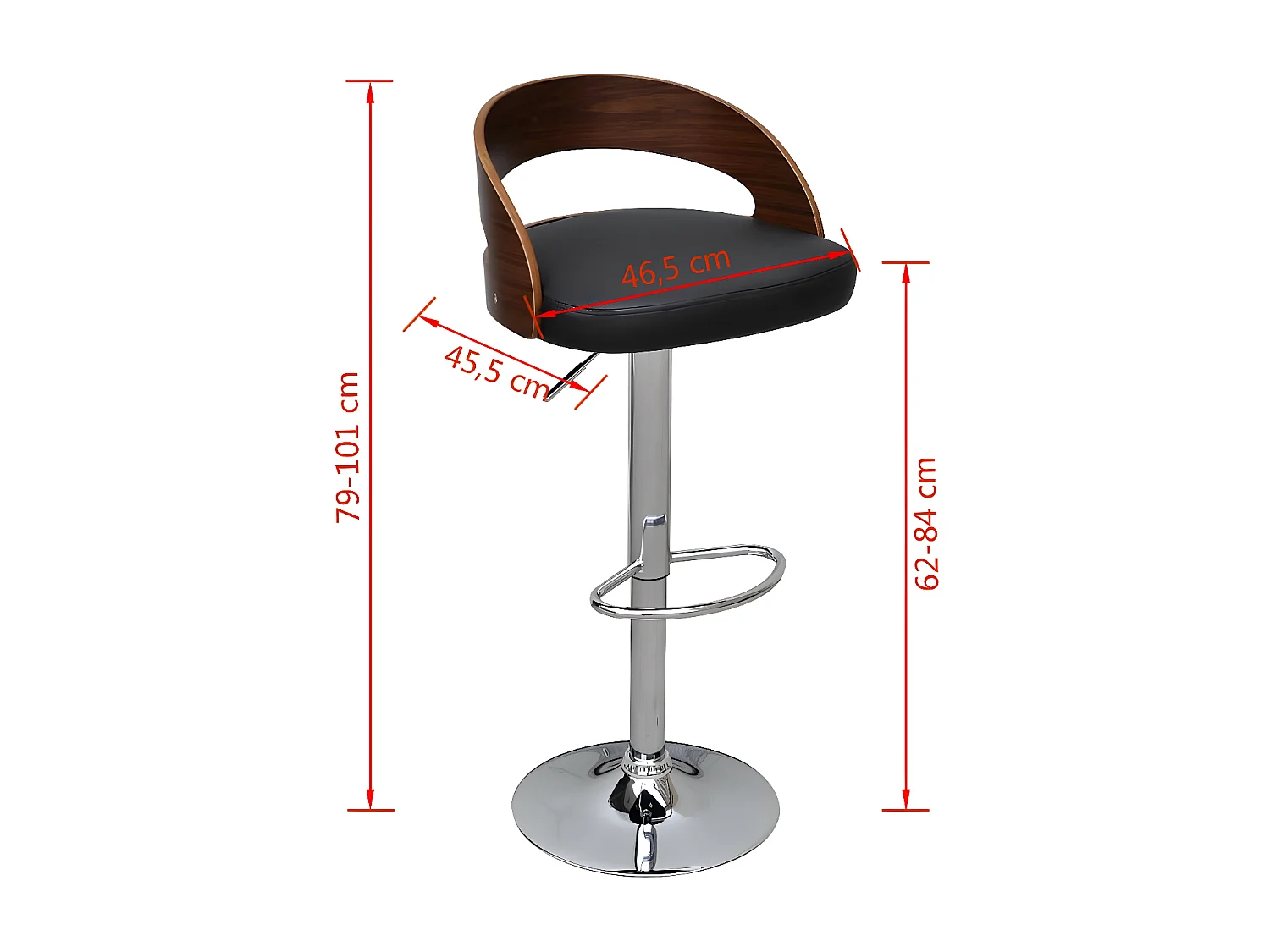 Chaise de bar bois noyer et simili cuir noir Karmi - Lot de 2