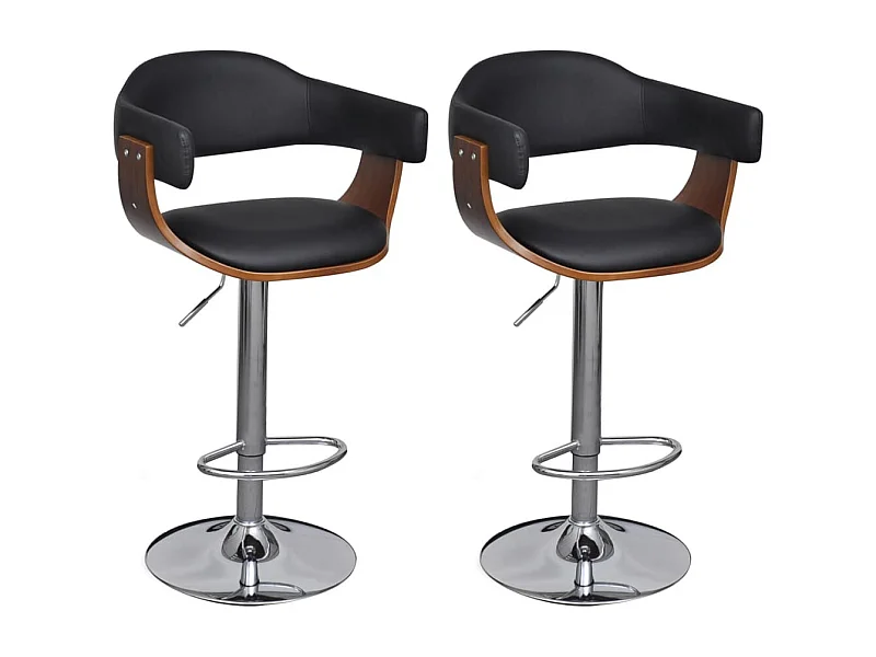 Chaise de bar simili cuir noir et bois marron Valone - Lot de 2