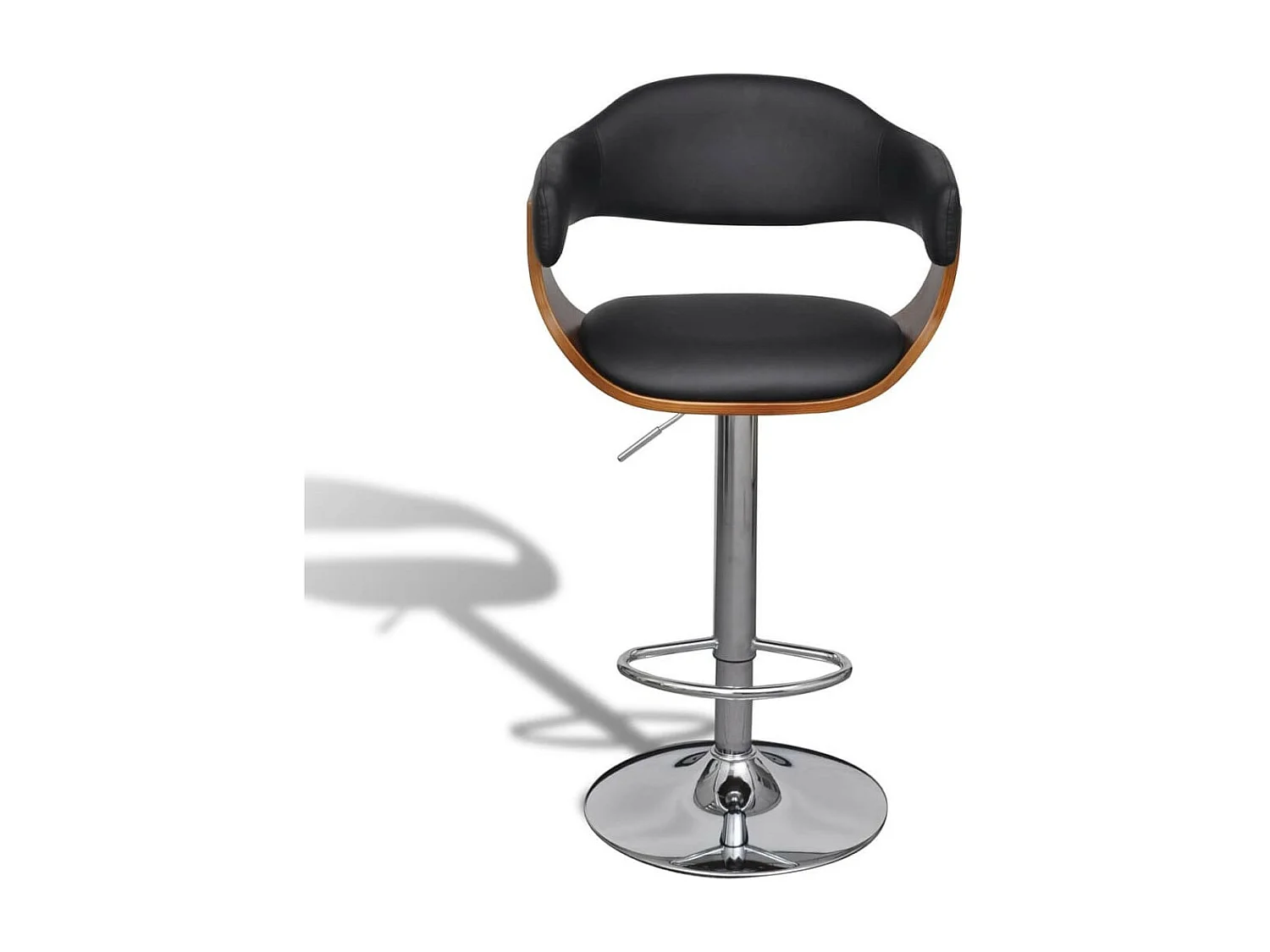 Chaise de bar simili cuir noir et bois marron Valone - Lot de 2