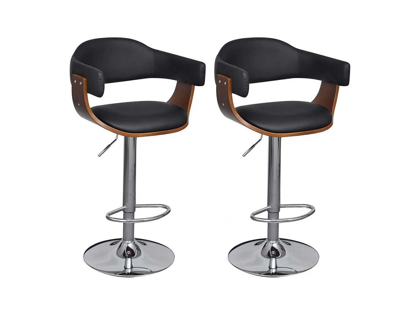 Chaise de bar simili cuir noir et bois marron Valone - Lot de 2