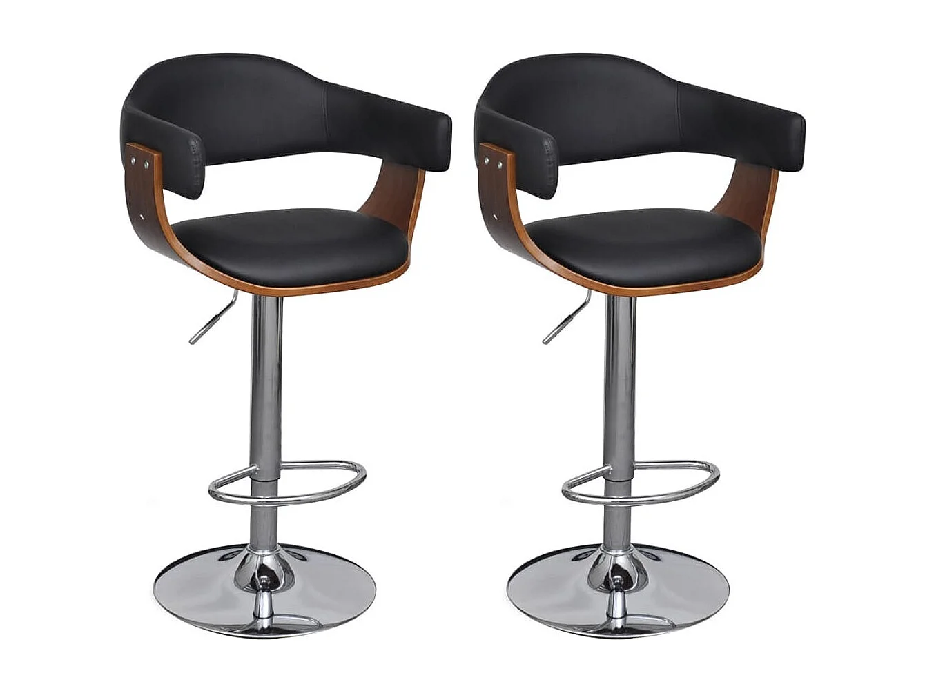 Chaise de bar simili cuir noir et bois marron Valone - Lot de 2