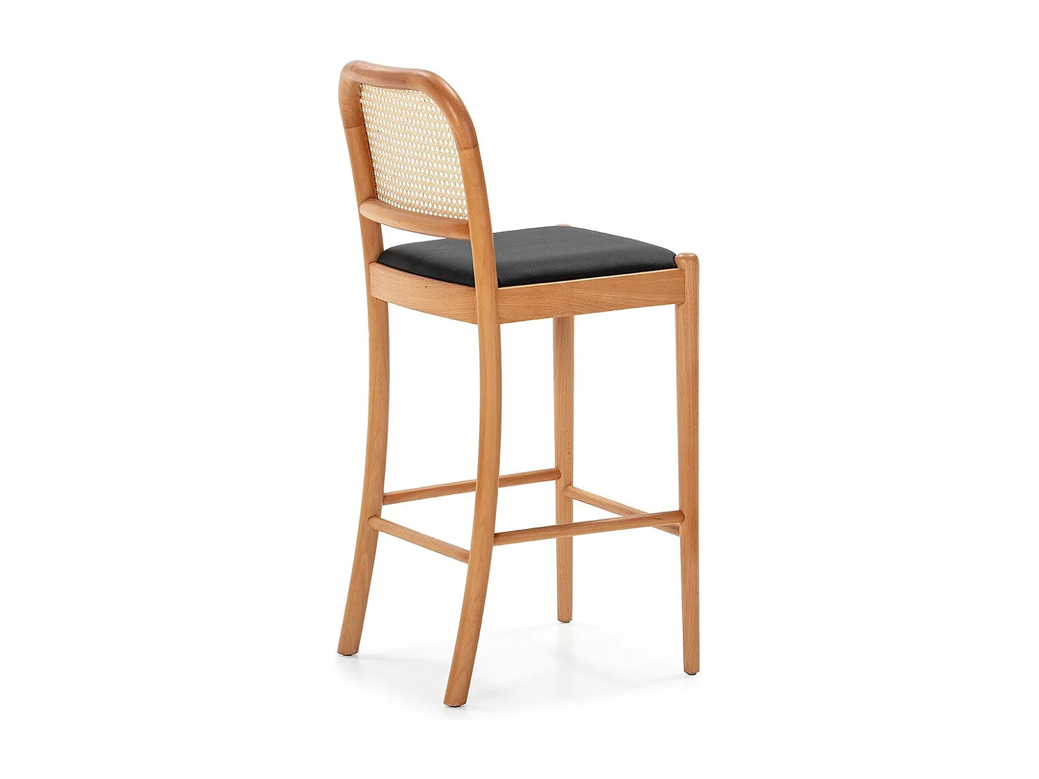 Tabouret de bar bois naturel avec cuir et rotin naturel Samy