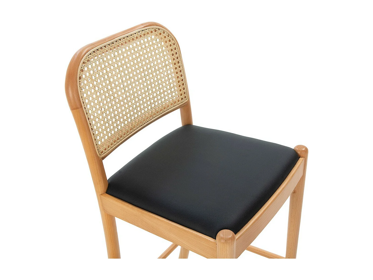 Tabouret de bar bois naturel avec cuir et rotin naturel Samy