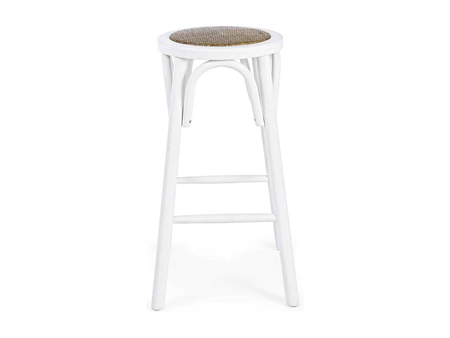 Tabouret de bar en bois d'orme et rotin blanc Cikia