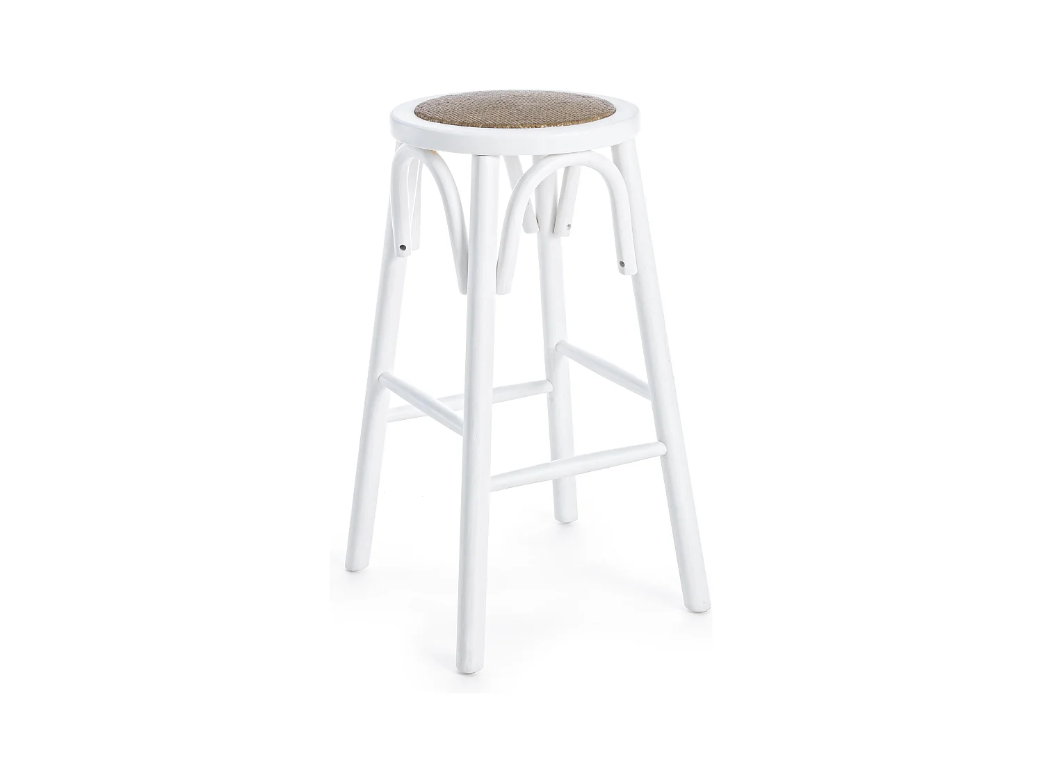 Tabouret de bar en bois d'orme et rotin blanc Cikia