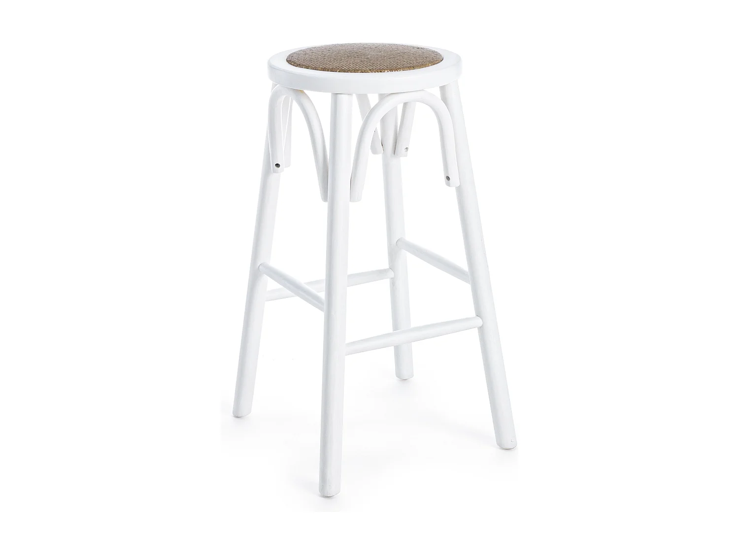 Tabouret de bar en bois d'orme et rotin blanc Cikia