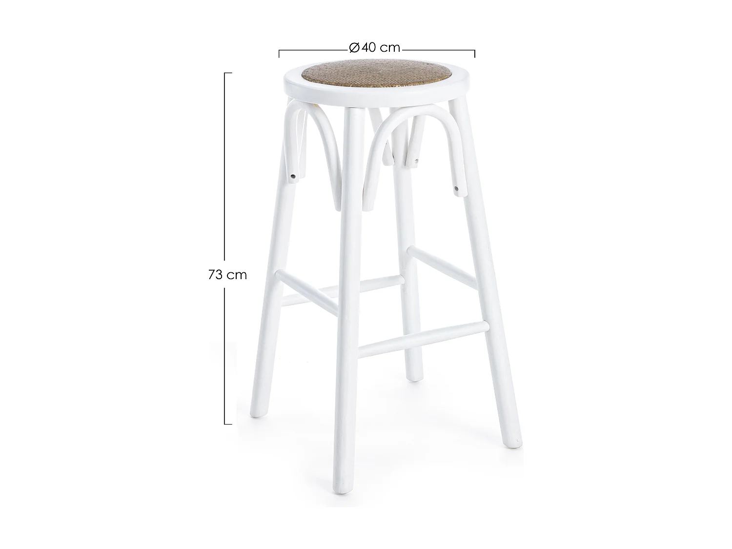 Tabouret de bar en bois d'orme et rotin blanc Cikia