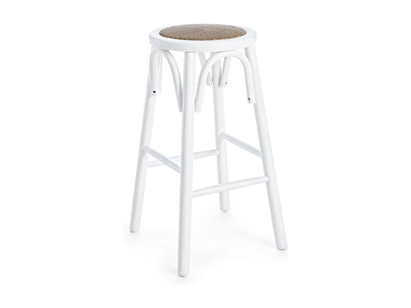 Tabouret de bar en bois d'orme et rotin blanc Cikia