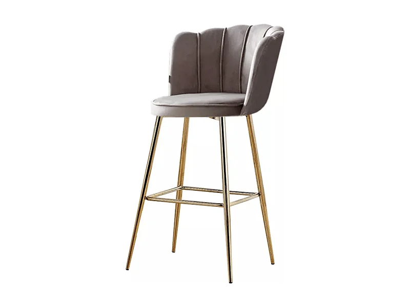 Chaise de bar moderne velours et pieds métal doré Pétale - Lot de 2-Couleur Beige foncé