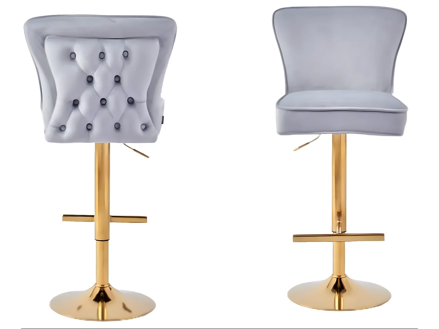 Tabouret capitonné velours et et pied doré Gaby - Lot de 2-Couleur Gris clair