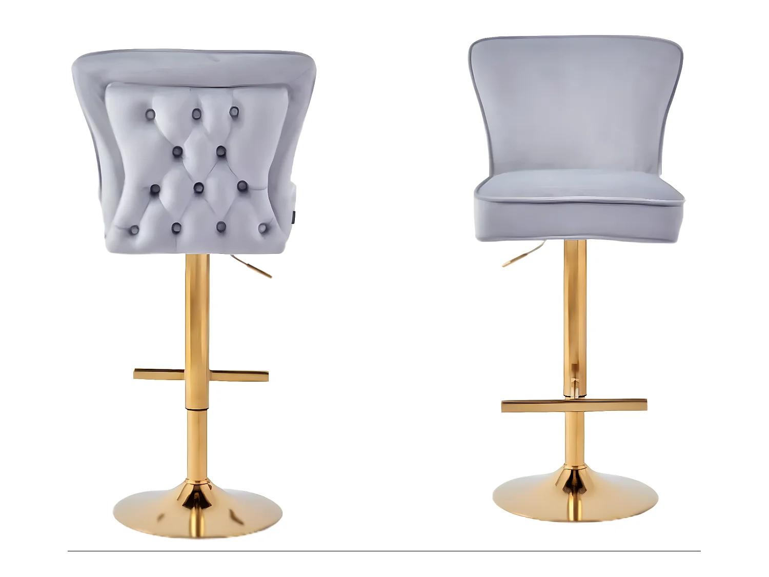 Tabouret capitonné velours et et pied doré Gaby - Lot de 2-Couleur Gris clair