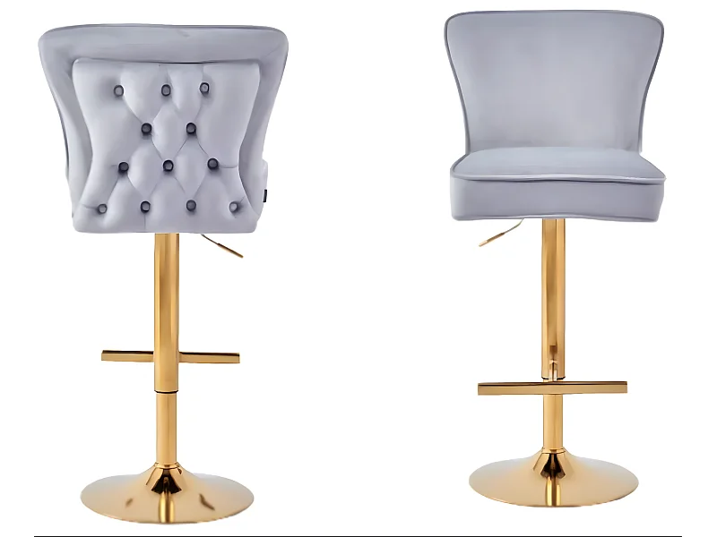 Tabouret capitonné velours et et pied doré Gaby - Lot de 2-Couleur Gris clair