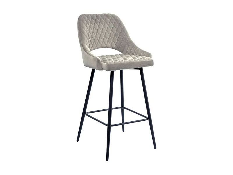 Tabouret moderne matelassé velours beige et pieds métal noir Kipale - Lot de 2