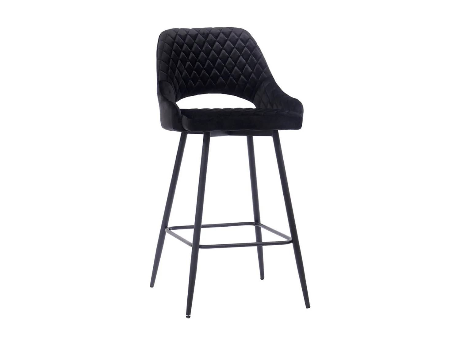 Tabouret moderne matelassé velours noir et pieds métal noir Kipale - Lot de 2