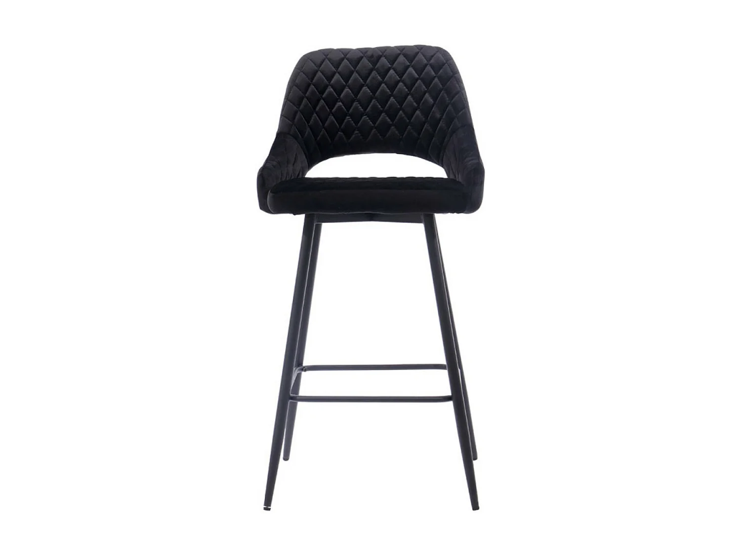 Tabouret moderne matelassé velours noir et pieds métal noir Kipale - Lot de 2