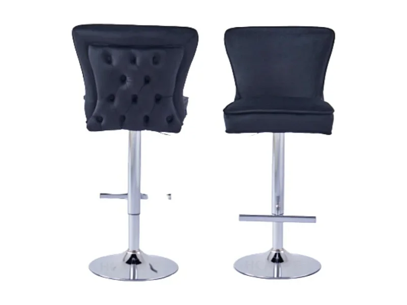 Tabouret capitonné velours et et pied chromé Gaby - Lot de 2-Couleur Noir