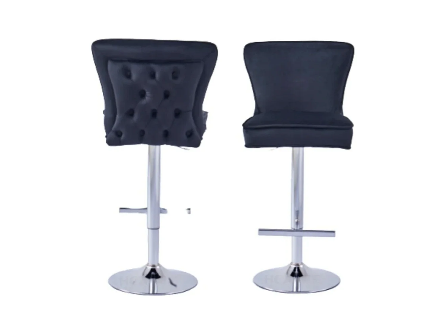 Tabouret capitonné velours et et pied chromé Gaby - Lot de 2-Couleur Noir
