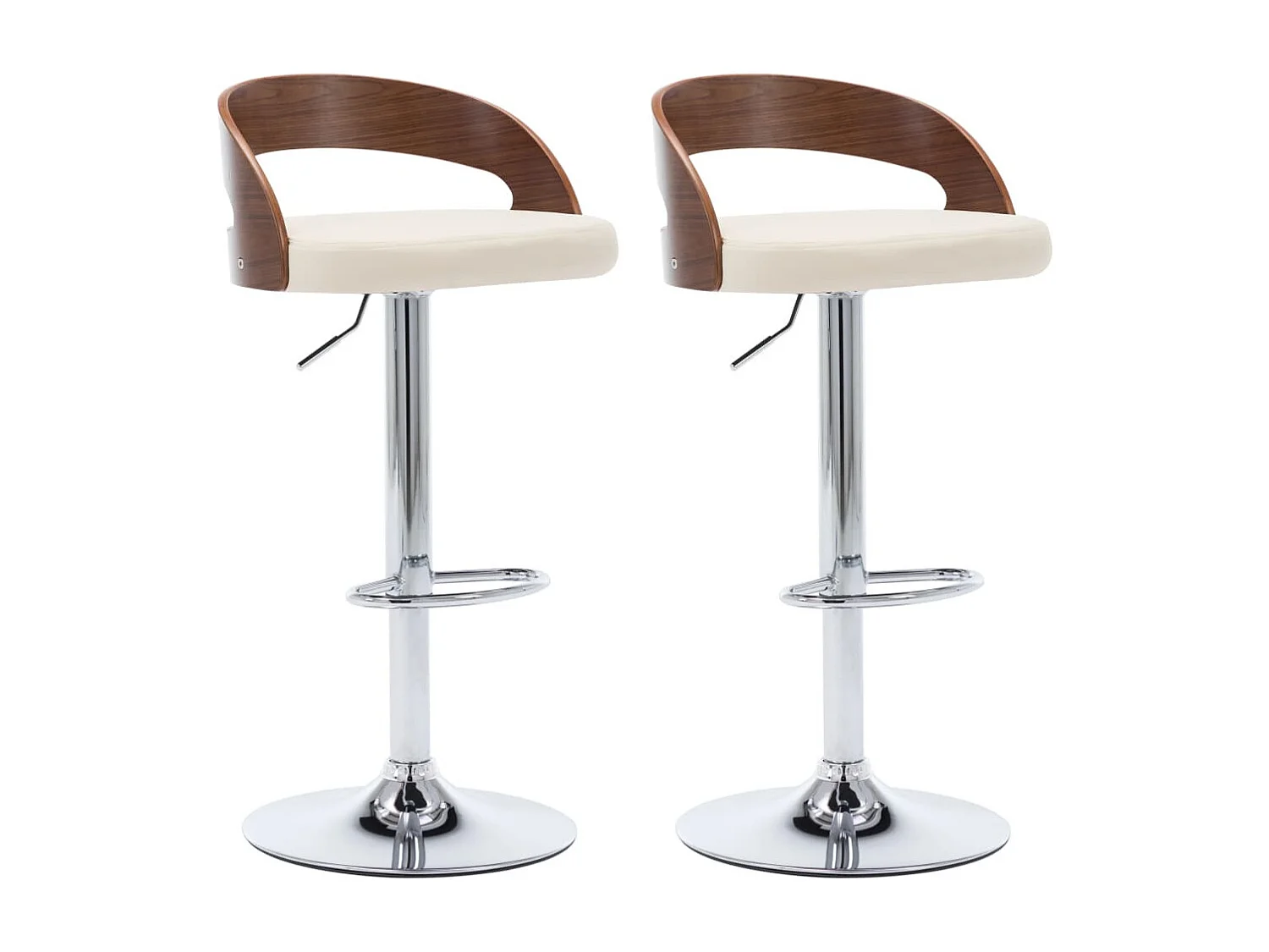 Chaise de bar bois noyer et simili cuir crème Karmi - Lot de 2