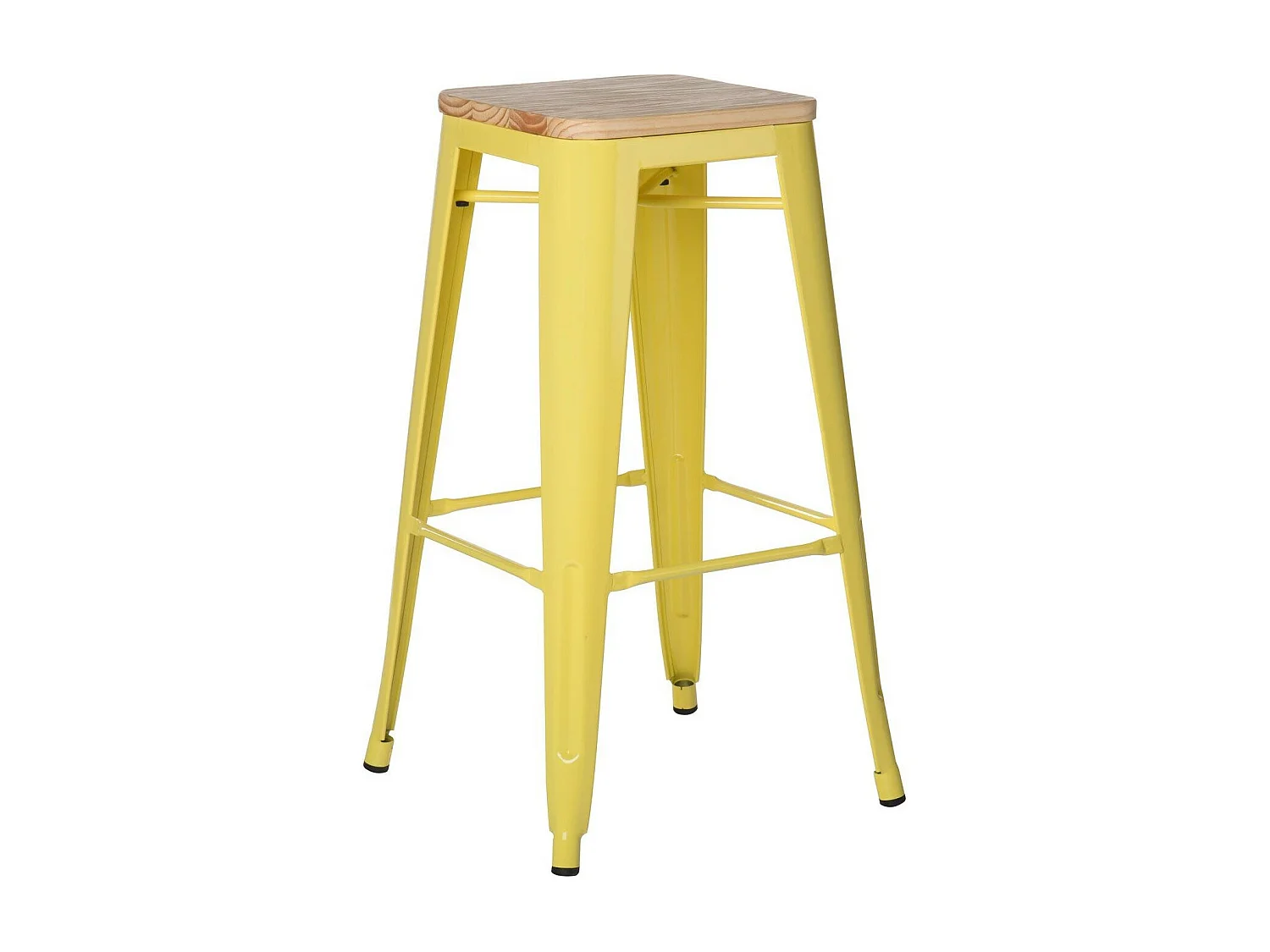 Tabouret haut industriel acier brillant et assise en bois massif naturel Reko 76cm-Couleur Jaune