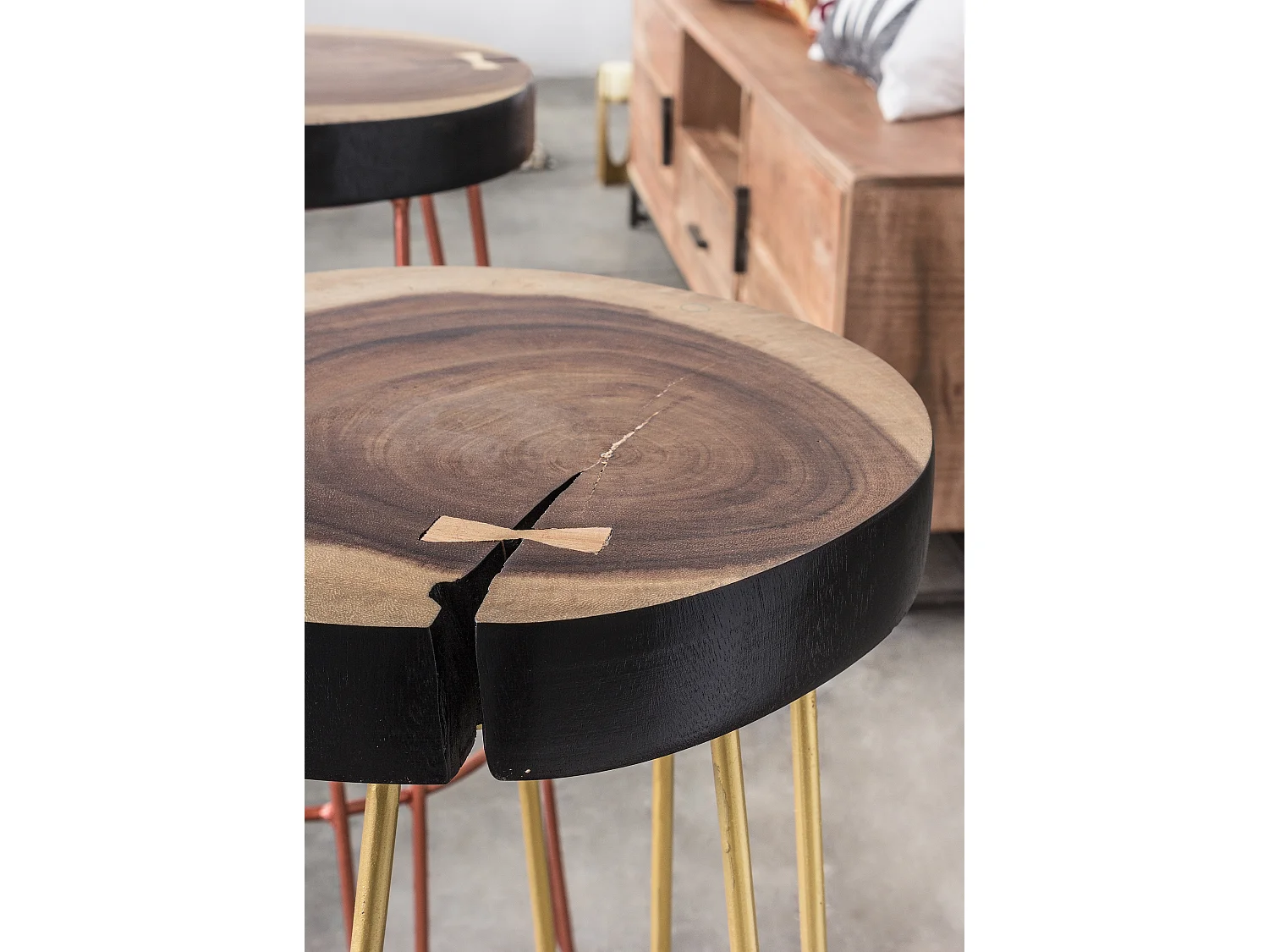 Tabouret de bar en bois mungur et pieds en acier Mel - Lot de 2