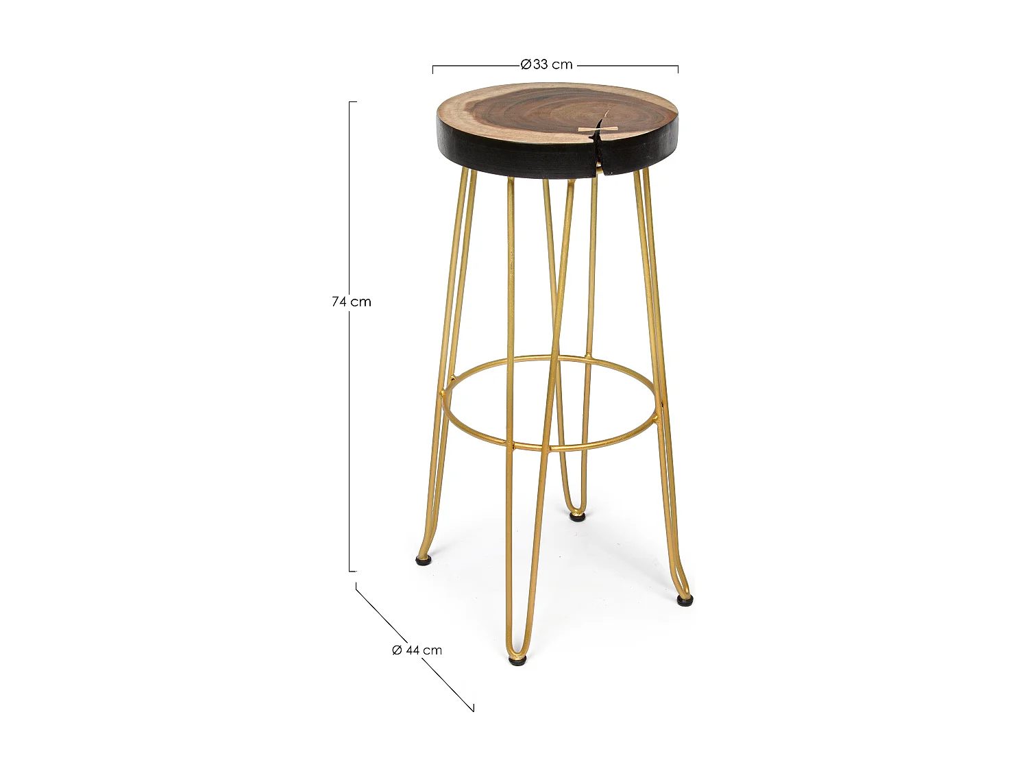 Tabouret de bar en bois mungur et pieds en acier Mel - Lot de 2