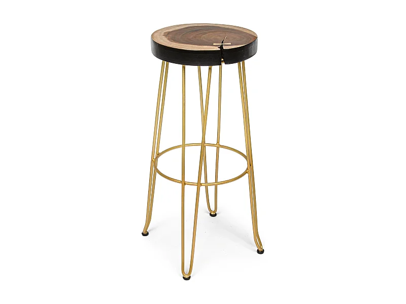 Tabouret de bar en bois mungur et pieds en acier Mel - Lot de 2