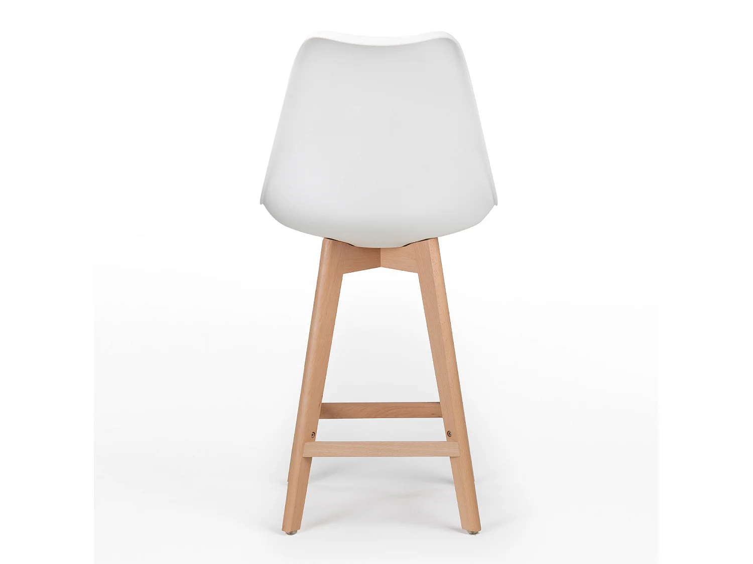 Taburete nórdico con cojín símil piel blanco y patas de haya clara Tula 67 cm